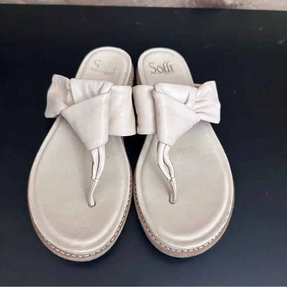 Sofft Essie Sandals Women's 8M Beige Leather Comfort Thong Flip Flop Knot - Picture 5 of 10